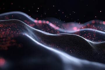 Poster - Abstract dark wave with glowing particles. Ideal for tech, AI, and digital concepts.