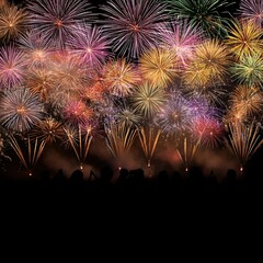 Poster - colorful fireworks bursting in the night sky above a cityscape creating a magical display