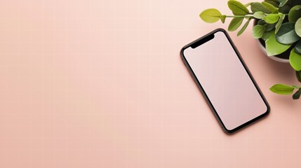 Poster - Stylish plant positioned next to a modern smartphone creating a trendy aesthetic for home office
