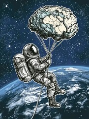 Poster - An astronaut floating in the vastness of space with stars and planets in the background