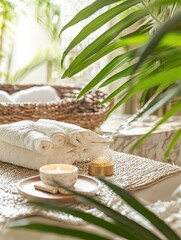 Poster - Serene table setting featuring a soft towel and a flickering candle creating a calm atmosphere