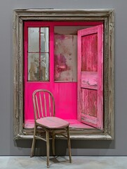 Poster - Cozy modern chair against a bright pink wall creating a stylish interior design aesthetic