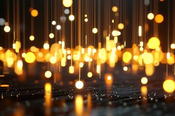 Poster - Captivating digital art illuminating network connection with vibrant glow elegant data transfer on dark reflective background