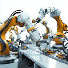 Poster - Automated assembly line with robotic arms in an industrial setting demonstrating precision and efficacy
