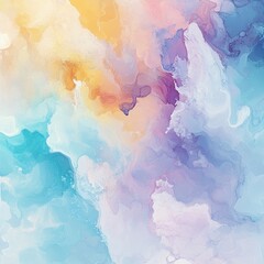Aufkleber - Serene watercolor blend with ethereal hues, soft fluid textures, abstract sky, dreamy artistic canvas, perfect background, and pastel shades