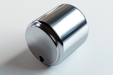 Aufkleber - Silver cylinder shaped lock component shines under lighting on white surface reflecting modern design