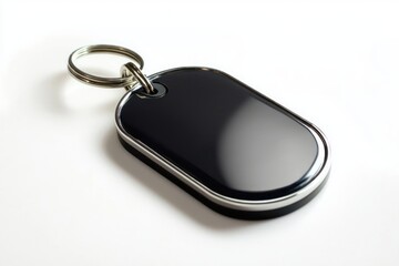 Poster - Chic Black and Silver Keyring Design on White Surface Sleek Modern Key Accessory Close Up