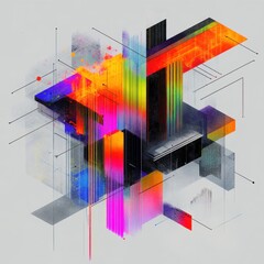 Poster - Dynamic geometric abstract design featuring vibrant colorful blocks lines and graphic elements