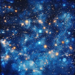 Poster - Enchanting Glowing String Lights on a Deep Blue Textured Background Capturing a Magical and Dreamy Mood