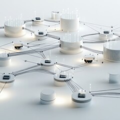 Fototapete - Abstract White Network Data Servers Connected with Cables Depicting Cloud Computing Infrastructure