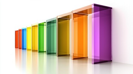 Poster - Array of Translucent Colorful Glass Rectangles Stand in Reflected Spectrum Against Clean Background Contemporary Minimalist Style