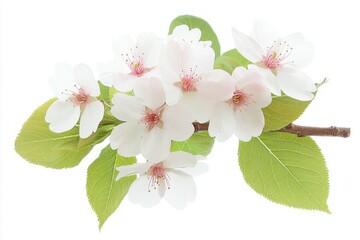 Poster - Delicate blossoms on a branch radiating tranquility in white petals and vibrant green leaves floral beauty