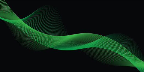 Sparkling luxury green waves background on black background. Premium design for wallpaper, banner, poster.