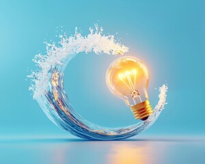 Poster - A wave forming a glowing light bulb on its crest, representing innovation in energy