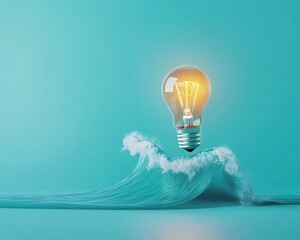 Poster - A wave forming a glowing light bulb on its crest, representing innovation in energy