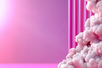 Poster - Abstract Pastel Pink Studio Backdrop with Clouds and Columns a Serene and Dreamlike Composition