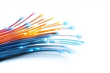 Poster - Abstract glowing optical fiber cables illustration colorful technology connection background network