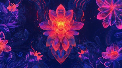 Poster - vivid blooms: a captivating image showcases a vibrant display of glowing flowers, their ethereal for
