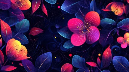 Poster - vibrant floral fantasy: a captivating digital artwork showcasing a mesmerizing arrangement of bright