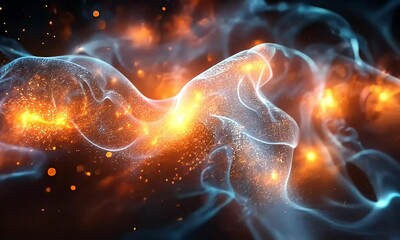 Poster - A beautiful depiction of a vibrant nebula with glowing particles in space.