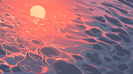 Poster - A tranquil scene of a sun setting over rippling water, casting soft pink and orange hues across the surface