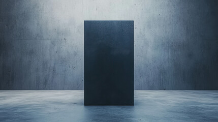 Poster - Dark Glossy Abstract Block on Gray Background with Textured Wall and Floor Lighting Effects