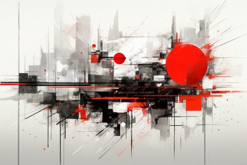 Poster - Abstract minimalist artwork featuring geometric shapes and robotic elements blending with nature