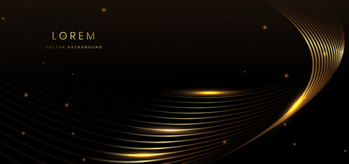 Wall Mural - luxury wave lines golden on black background with sparkle and lighting effect. award luxury design c