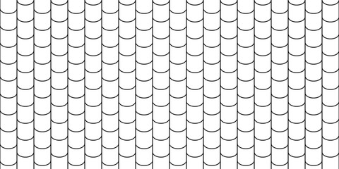 Shingles roof seamless pattern. House roof tile texture. Geometric shape design. Metal construction grid. Fish scales. Vector illustration isolated on white background.