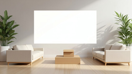 Aufkleber - modern living room interior with minimalist design and empty frame for your text or picture