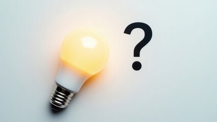 Aufkleber - glowing light bulb next to a question mark, representing idea and solution