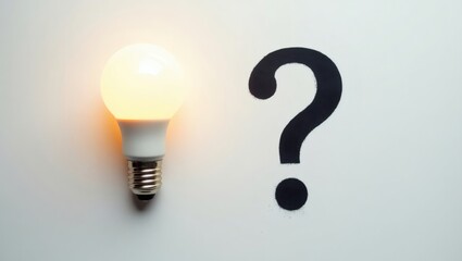 Poster - an illuminated light bulb next to a question mark, symbolizing idea and solution 