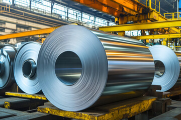 Aufkleber - Heavy aluminum metal fittings processed in factory setting Generative AI