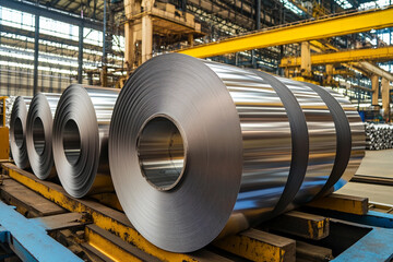 Poster - Heavy aluminum metal fittings stored in industrial setting Generative AI