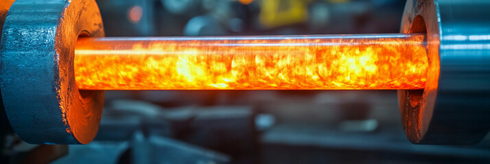 Fototapete - Steel bars being processed through a rolling mill Generative AI