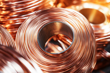 Poster - Copper wire rolls for industrial applications in manufacturing Generative AI