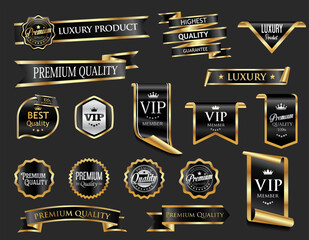 Wall Mural - vip and premium emblem black and gold isolated on black background stock illustration
