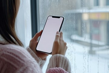 Premium Quality Picture of Woman Using Cellphone with Social Media Notifications on Screen