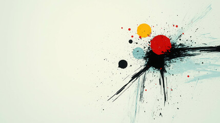 Poster - Abstract Art with Colorful Dots and Striking Brush Strokes on White Background