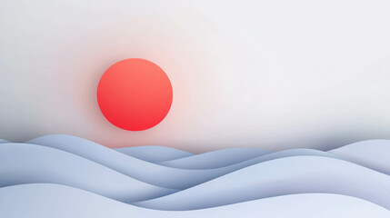 Aufkleber - Abstract Landscape of Waves and Sun with Soft Colors and Minimalist Design in Pastel Tones