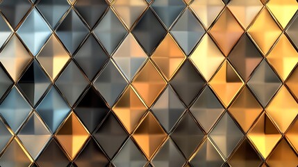 Poster - Abstract Geometric Pattern: Luxurious Gold and Silver Diamond Tiles