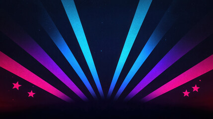 Poster - Vibrant Geometric Background with Rays and Stars in Bold Pink and Blue Tones
