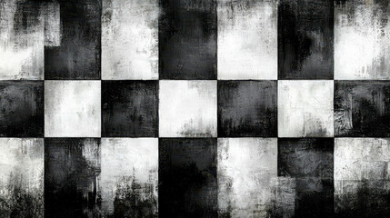 Poster - Abstract Black and White Grunge Pattern with Textured Checkerboard Design for Artistic Use