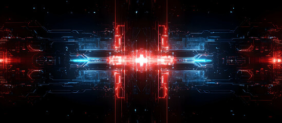 Wall Mural - Abstract futuristic circuit board with glowing lights on a dark background