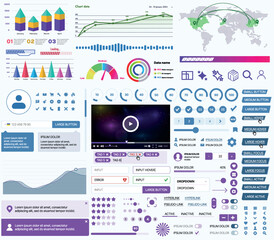 Fototapete - A set of UI UX elements for financial applications and platforms: buttons, panels, charts, calendars, and navigation elements in a modern design with an emphasis on analytics and control.
