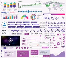 Fototapete - A set of UI UX elements for financial applications and platforms: buttons, panels, charts, calendars, and navigation elements in a modern design with an emphasis on analytics and control.