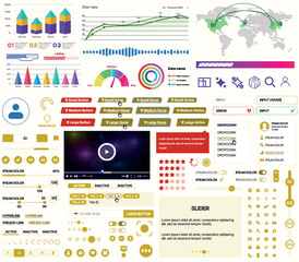 Fototapete - A set of UI UX elements for financial applications and platforms: buttons, panels, charts, calendars, and navigation elements in a modern design with an emphasis on analytics and control.