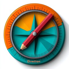 a colorful, stylized compass graphic emphasizing direction with a pencil as the pointer, featuring v