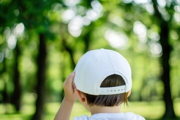 Poster - Boy in white cap enjoying nature at a sunny park