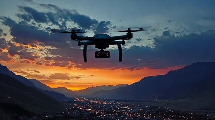 Poster - Dusk glow illuminates Provo city as drone captures stunning aerial view, Beautiful dusk glow on provo city flying drone shot
